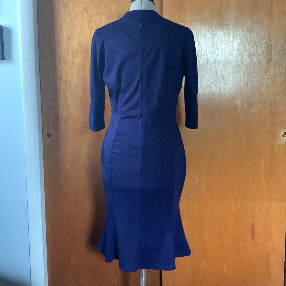 Indigo blue trumpet pencil wiggle dress keyhole L - Picture 4 of 11